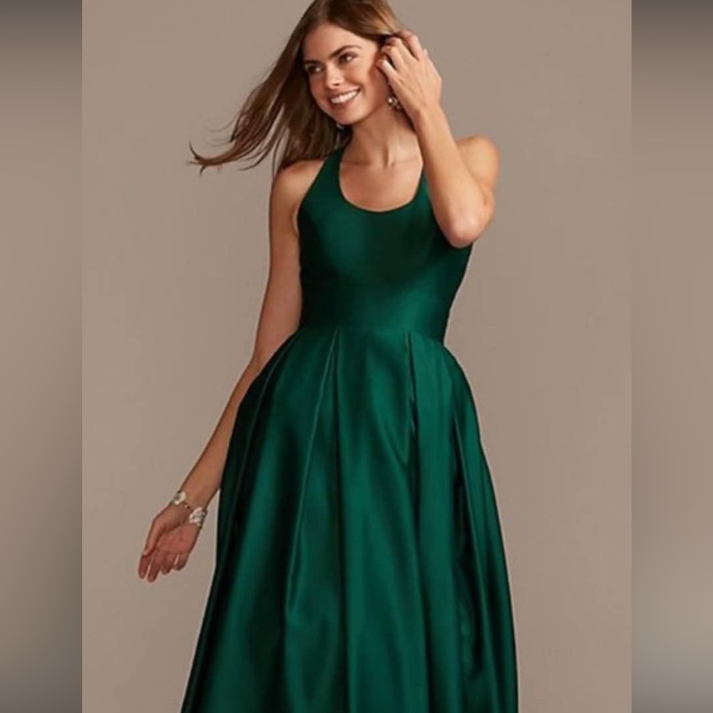 Emerald green race back satin dress Morgan &Co size 9